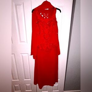 Red Beaded Dress w/ beaded scarf Special occasion dress